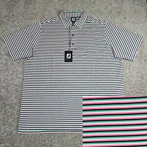 NWT FootJoy Multi Stripe Lisle Self Collar Mens 2XL Golf Polo Watermelon Green